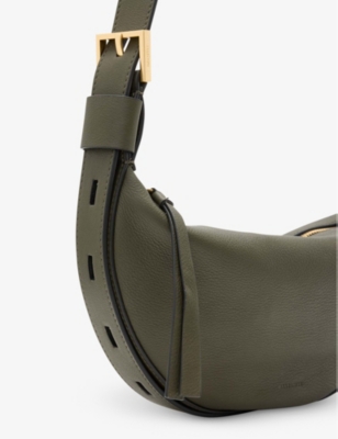 ALLSAINTS: Half Moon logo-embossed leather cross-body bag