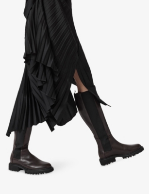Allsaints Womens Brown Maeve Slip-on Flat Leather Knee-high Boots Eur 39 / 6 Uk In Brown