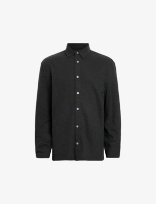 Allsaints Mens  Foster Relaxed-fit Long-sleeve Organic-cotton Shirt In Jet Black