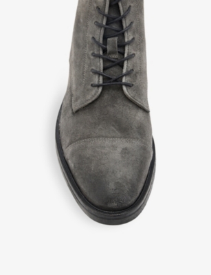 Shop Allsaints Mens Drago Logo-embossed Lace-up Suede Boots Charcoal Grey