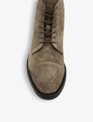 Shop Allsaints Mens Drago Logo-embossed Lace-up Suede Boots Khaki G In Khaki Green