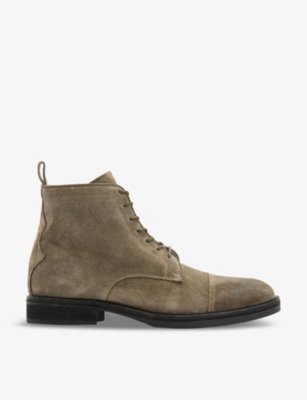 Shop Allsaints Mens Drago Logo-embossed Lace-up Suede Boots Khaki G In Khaki Green