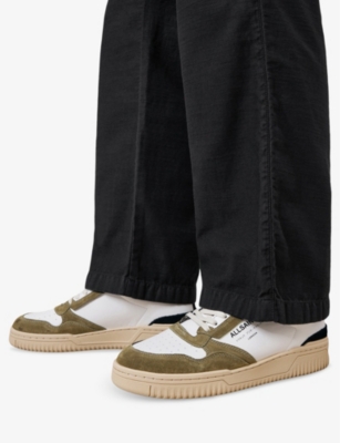 Allsaints Leather Regan Sneakers In White/green/bl