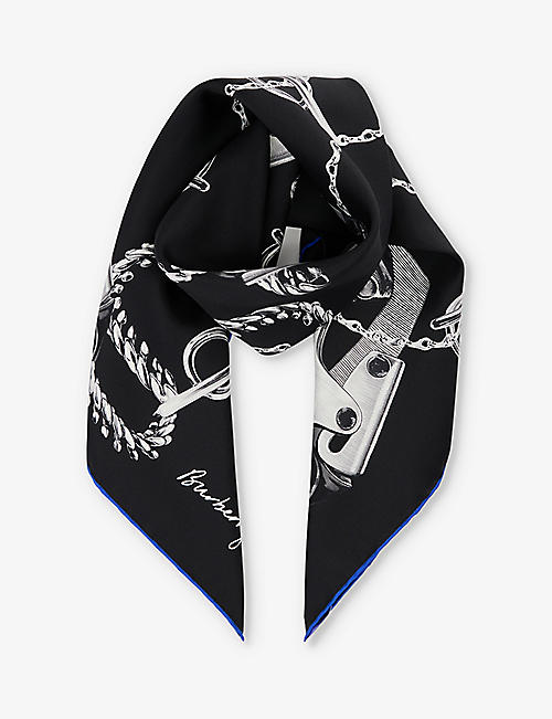 BURBERRY: Knight Clip graphic-print silk scarf