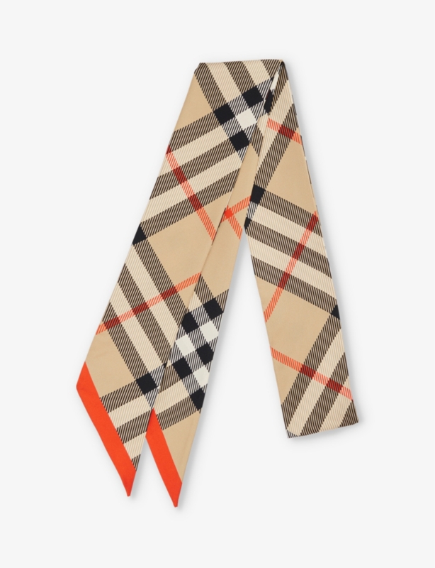 Check-print silk scarf
