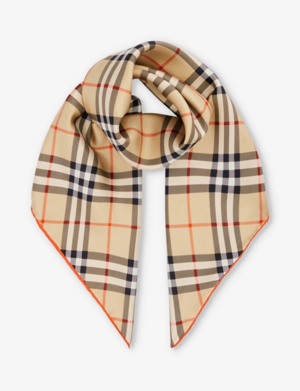 Check-print silk scarf