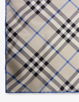Burberry Womens Check-pattern Medium Silk Scarf Lichen In Lichen