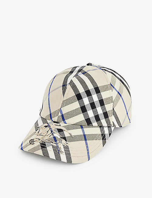 BURBERRY: Checked brand-embroidered cotton-blend cap