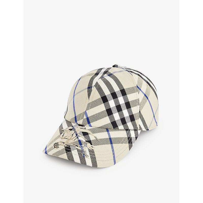 Shop Burberry Womens Lichen Checked Brand-embroidered Cotton-blend Cap