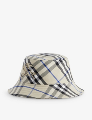 Shop Burberry Womens Lichen Check-pattern Cotton-blend Bucket Hat