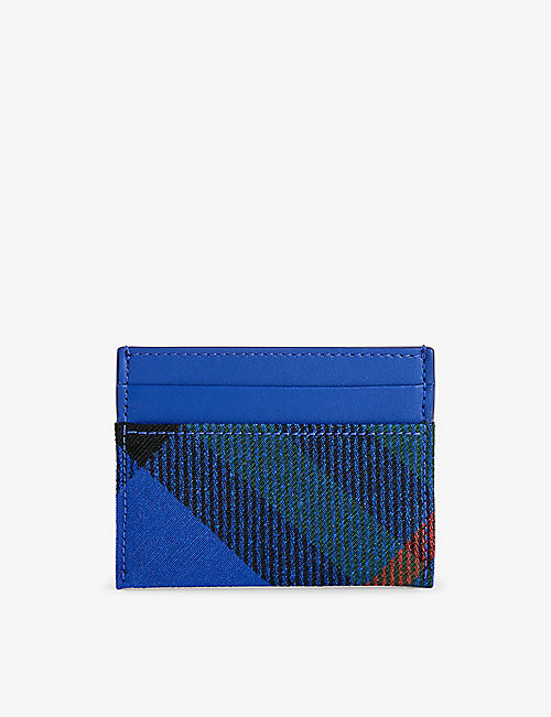BURBERRY: Check-pattern woven card holder