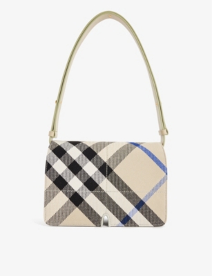 Shop Burberry Women's Lichen Snip Checked Jacquard Shoulder Bag