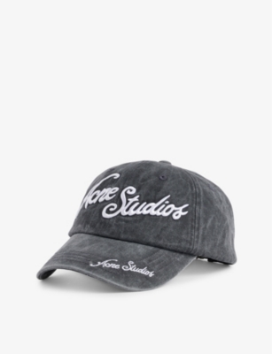 Acne Studios Mens Faded Black Brand-embroidered Six-panel Cotton-canvas Baseball Cap