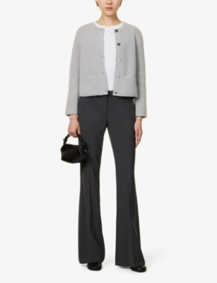 Shop Theory Womens Charcoal Melange - A08 Demitria Boot-leg Mid-rise Stretch-wool Trousers