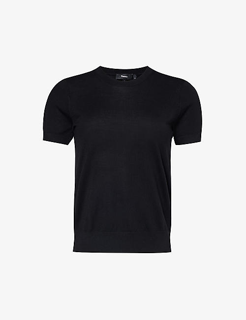 THEORY: Round-neck wool-blend knitted T-shirt