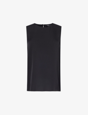 Shop Theory Women's Black - 001 Sleeveless Round-neck Silk Top