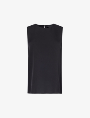 Shop Theory Womens Sleeveless Round-neck Silk Top Black - 001