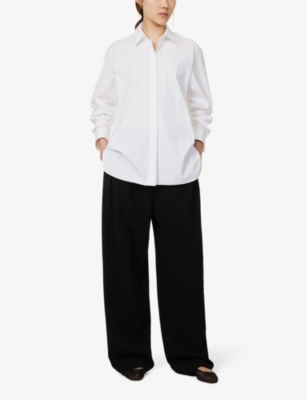 Shop Theory Women's White - 100 Pearlescent-button Regular-fit Cotton-blend Shirt