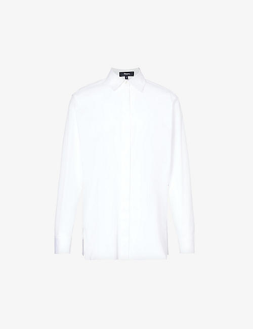 THEORY: Pearlescent-button regular-fit cotton-blend shirt