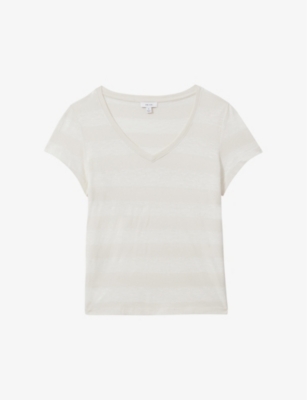 REISS: Nola subtle-stripe cotton-blend T-shirt