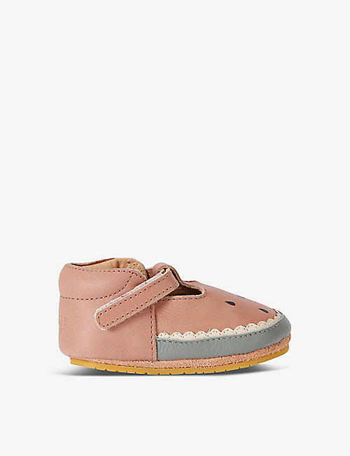 DONSJE: Baby Nanoe Watermelon T-bar leather shoes