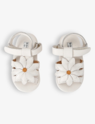 Shop Donsje Girls White Kids Baby Tuti Fields Daisy Motif-embellished Leather Sandals