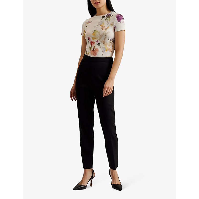 Shop Ted Baker Womens White Treyya Floral-print Short-sleeve Stretch-woven T-shirt