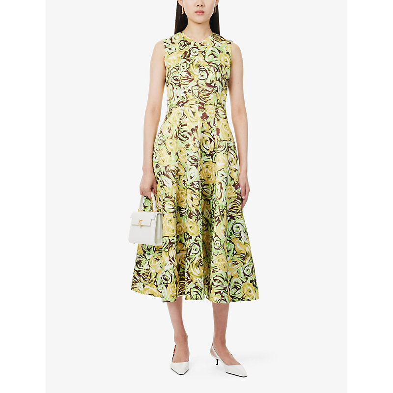 Shop Emilia Wickstead Womens Abstract Roses Floral-print Flared-hem Woven Maxi Dress