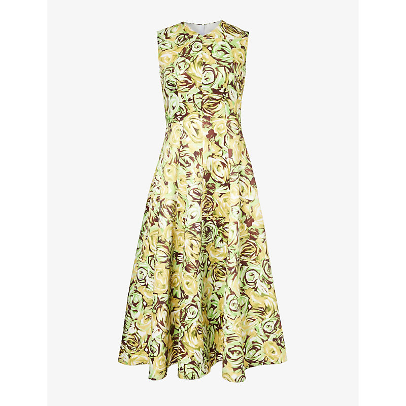 Shop Emilia Wickstead Floral-print Flared-hem Woven Maxi Dress In Abstract Roses