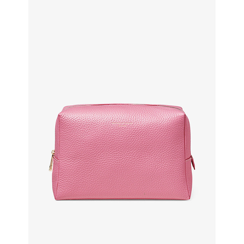 Shop Aspinal Of London Candy Pink London Large Pebble-embossed Leather Toiletry Bag