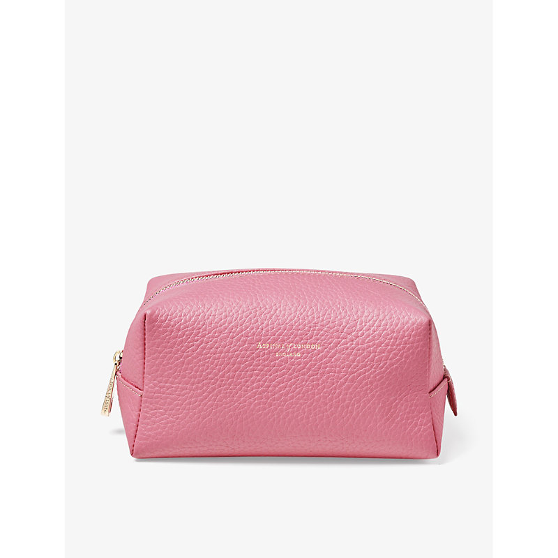 Shop Aspinal Of London Candy Pink London Medium Pebble-embossed Leather Makeup Bag