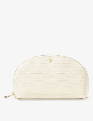 Shop Aspinal Of London Ivory Embossed Large Leather Makeup And Toiletry Bag