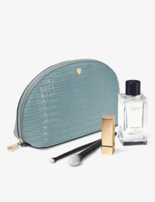 Shop Aspinal Of London Cornflower Embossed Large Leather Makeup And Toiletry Bag