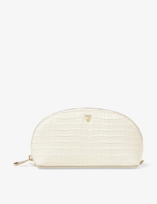 ASPINAL OF LONDON: Croc-embossed small leather makeup bag