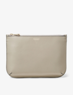 Shop Aspinal Of London Women's Dove Grey Ella Large Smooth-leather Pouch