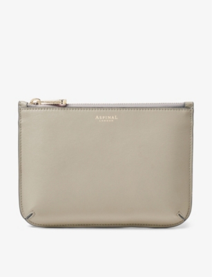 Shop Aspinal Of London Women's Dove Grey Ella Medium Smooth-leather Pouch