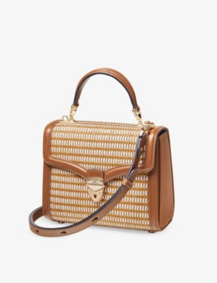 Shop Aspinal Of London Women's Neutral Mayfair Midi Raffia And Leather Shoulder Bag