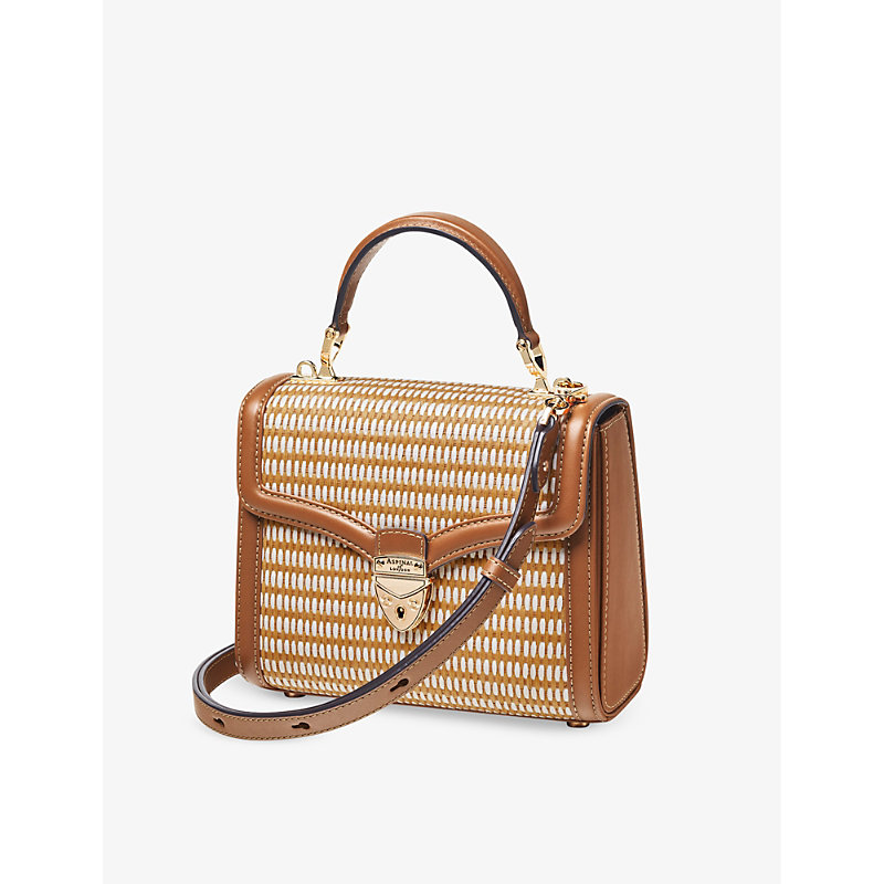 Shop Aspinal Of London Women's Neutral Mayfair Midi Raffia And Leather Shoulder Bag