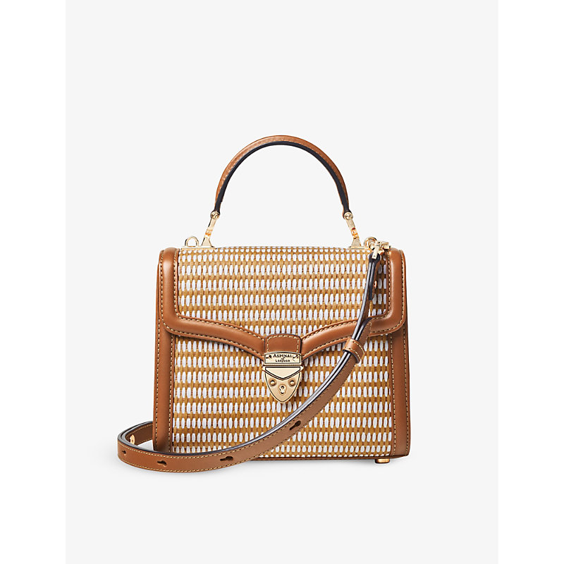 Aspinal Of London Womens Neutral Mayfair Midi Raffia And Leather Shoulder Bag In Brown