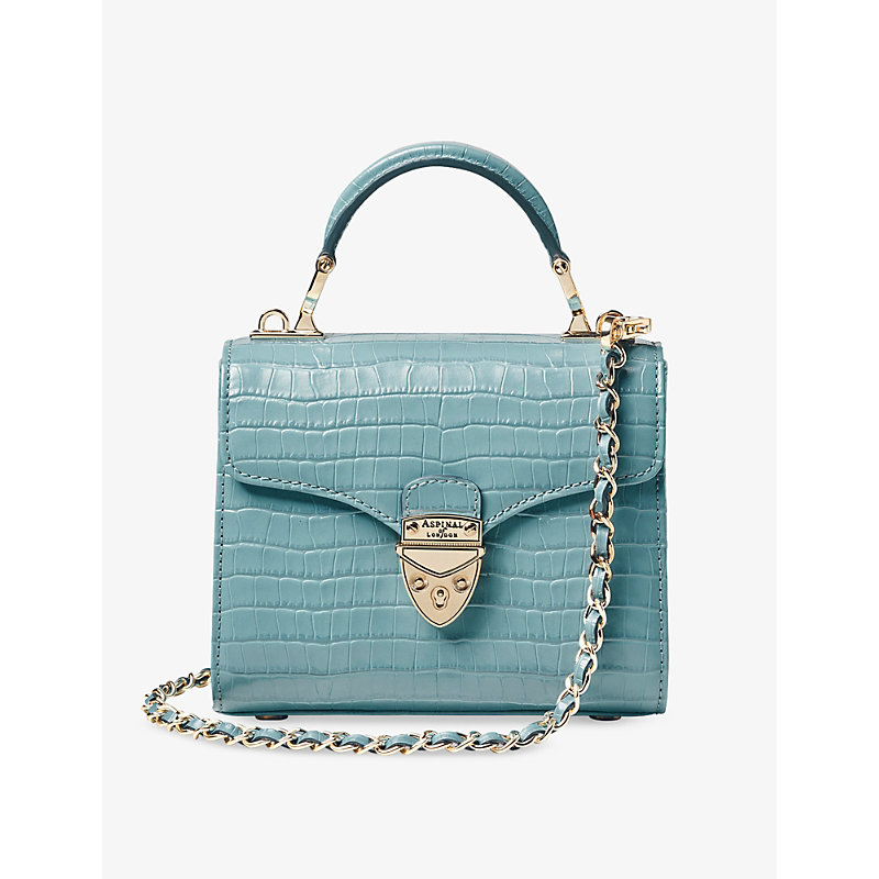 Aspinal Of London Womens Cornflower Mayfair Mini Croc-embossed Leather Shoulder Bag In Blue