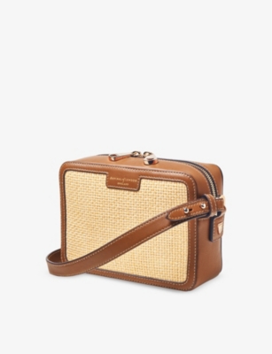 ASPINAL OF LONDON: Contrast-weave logo-embossed leather camera bag