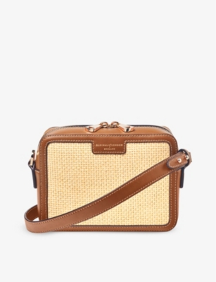 ASPINAL OF LONDON: Contrast-weave logo-embossed leather camera bag