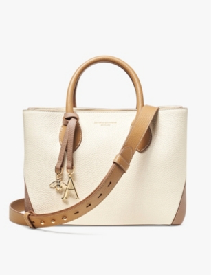 Shop Aspinal Of London Women's Taupe London Logo-print Leather Tote Bag