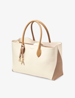 Aspinal Of London Womens Taupe London Logo-print Leather Tote Bag In Taupe