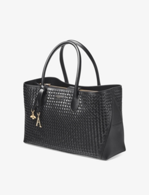 Aspinal Of London Womens Black London Logo-print Leather Tote Bag In Black