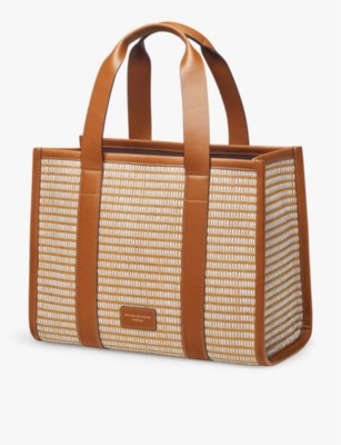 Shop Aspinal Of London Women's Neutral Henley Small Chevron-woven Leather Tote Bag