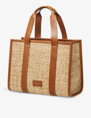 Shop Aspinal Of London Women's Neutral Henley Small Raffia And Leather Tote Bag