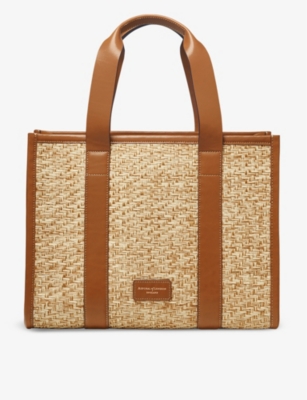 ASPINAL OF LONDON: Henley small raffia and leather tote bag