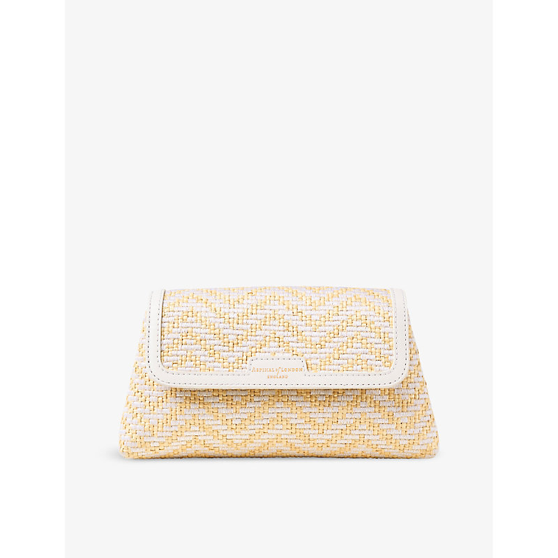 Shop Aspinal Of London White Evening Raffia And Leather Clutch