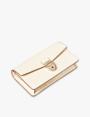 Shop Aspinal Of London Ivory Mayfair Leather Clutch